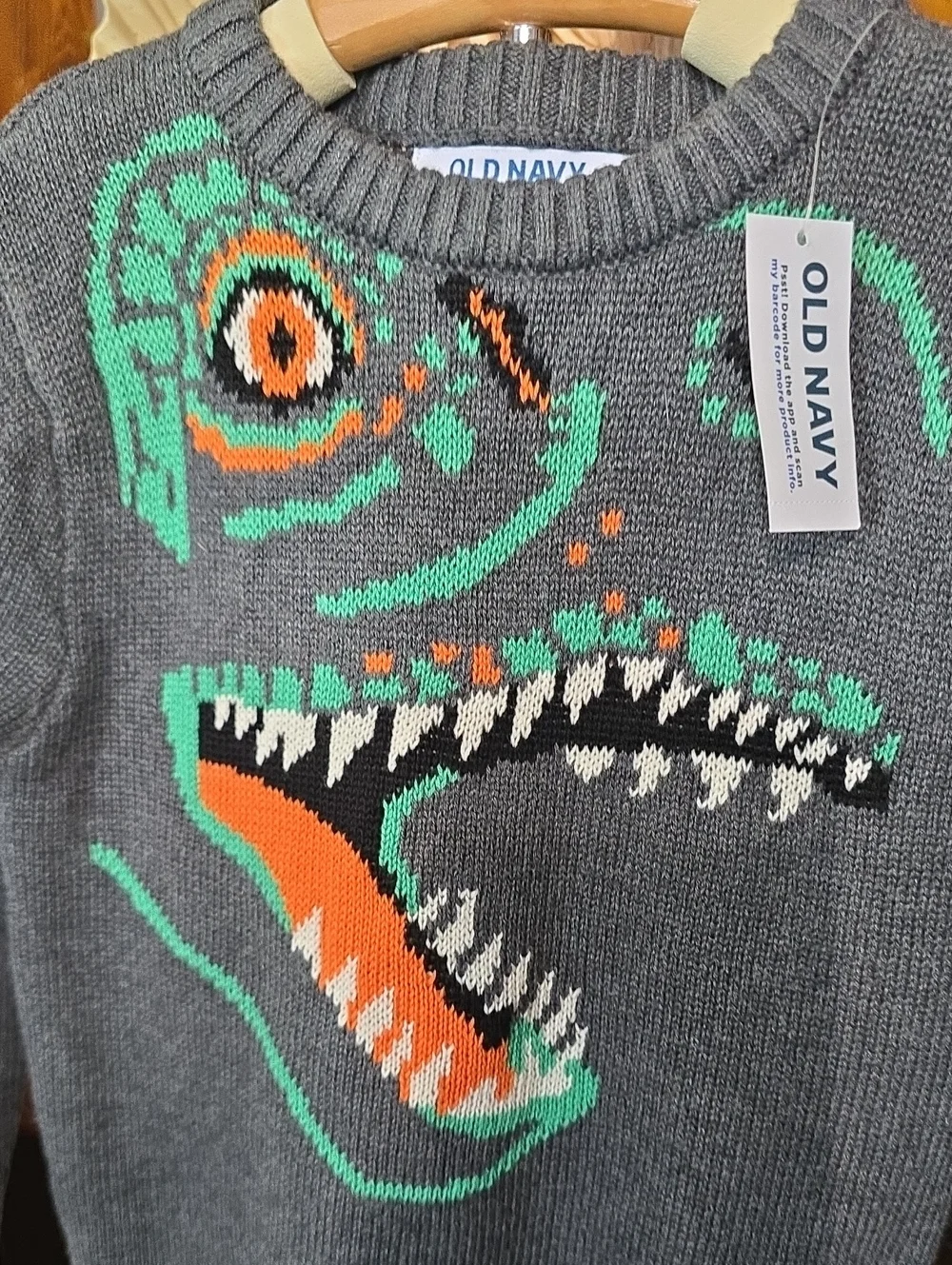 Old Navy Kids' Gray Dino Crewneck Sweater with Teal & Orange Accent